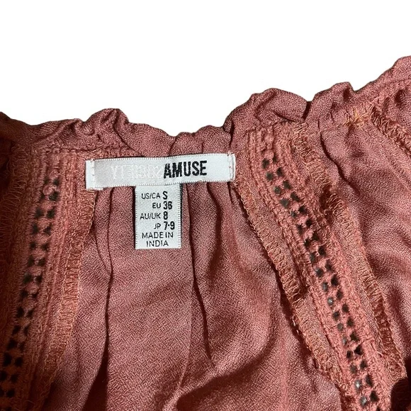 Amuse Society Carla Woven Top Terracotta Embroidered Crochet With Tassels Sz S - Picture 6 of 8